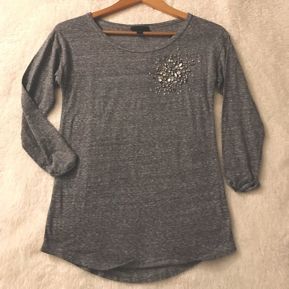 : : J Crew 3/4 sleeve t shirt blouse with jewel detail : : - Picture 2 of 11